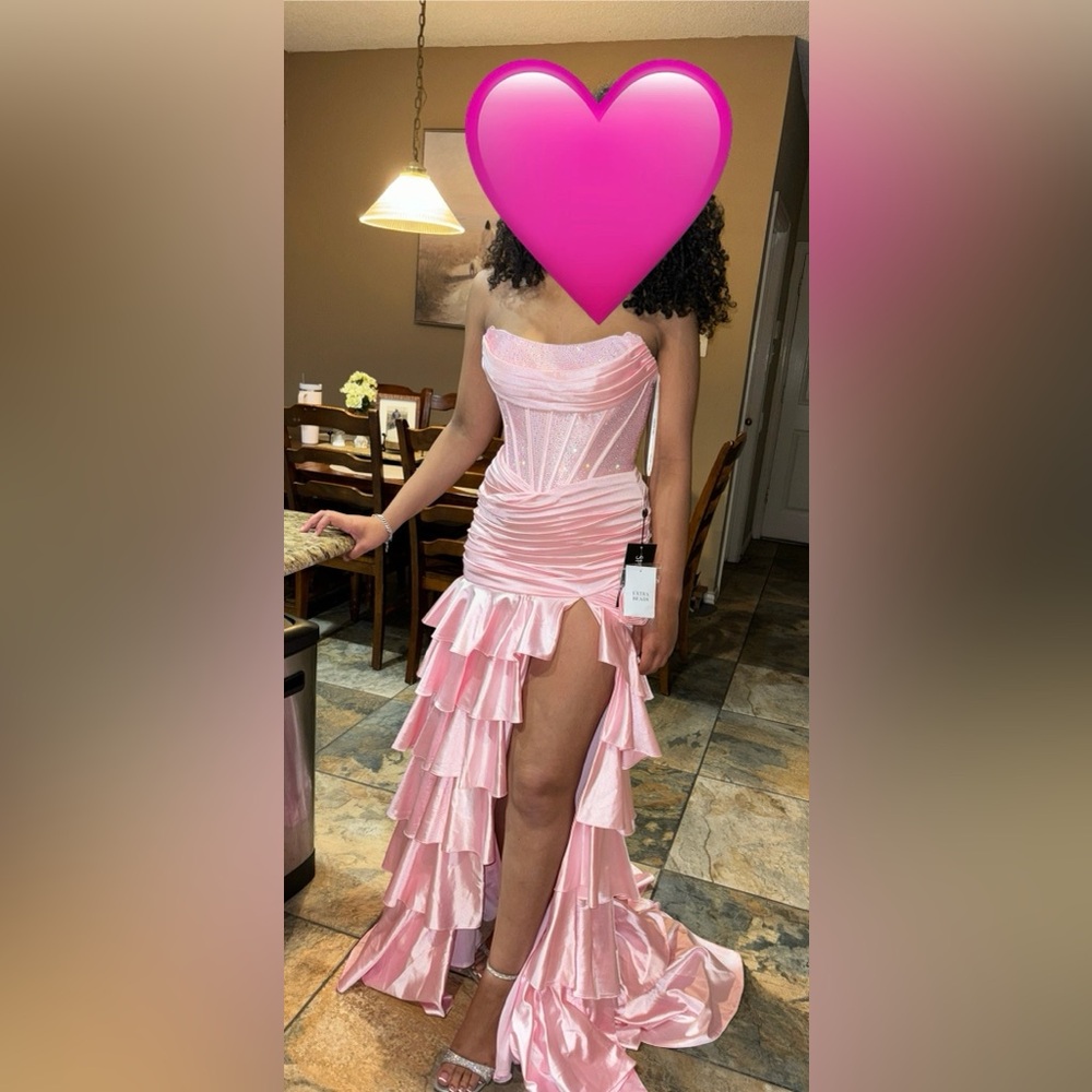 Sherri Hill Pink Ruffled High-Slit Corset Gown